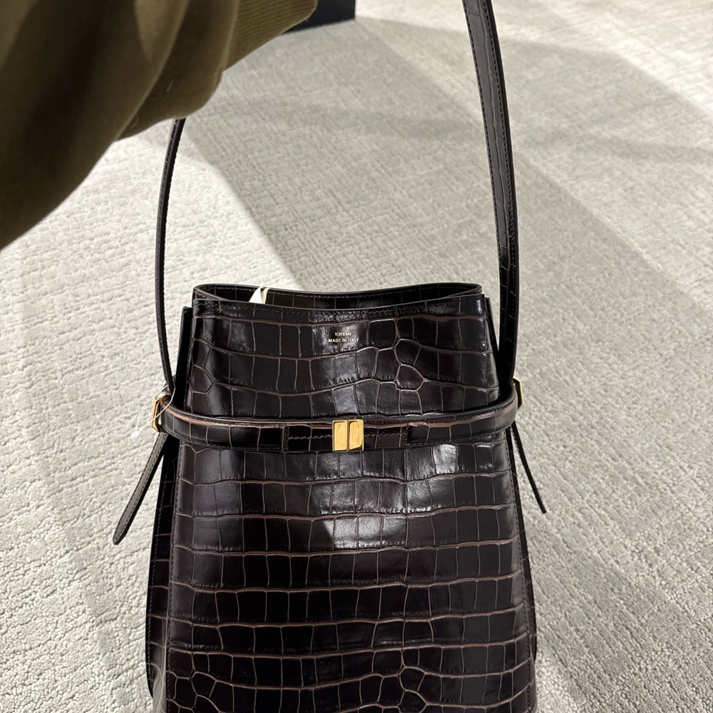 Toteme Black Crocodile-Embossed Shoulder Bag